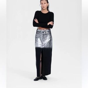 Zara Metallic Silver and Black Maxi Skirt